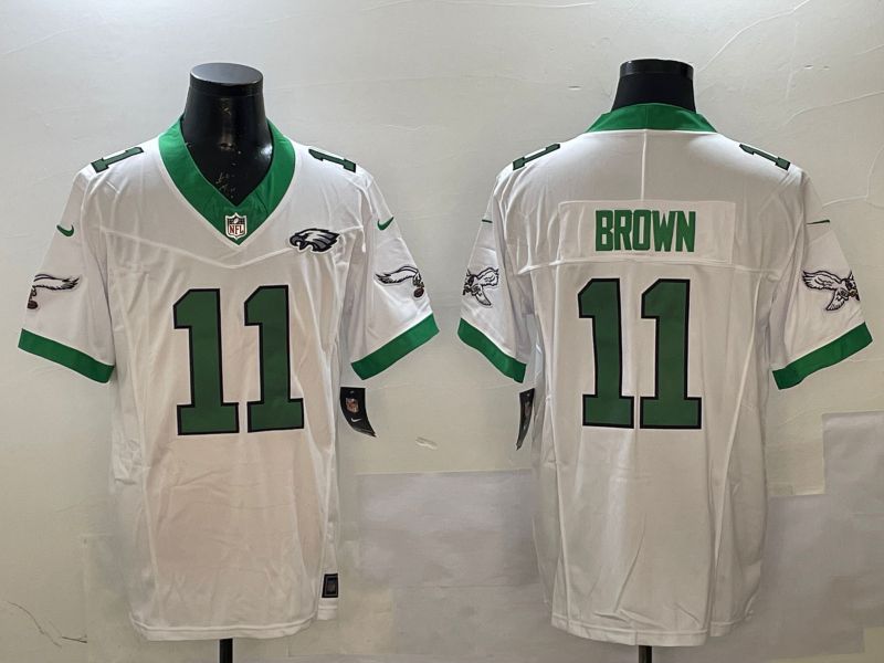 Men Philadelphia Eagles #11 Brown White Retro three generations 2025 Nike Vapor Limited NFL Jersey style 4